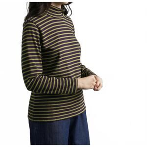 NEW BIBICO jonie striped tee in navy + chartreuse stripe